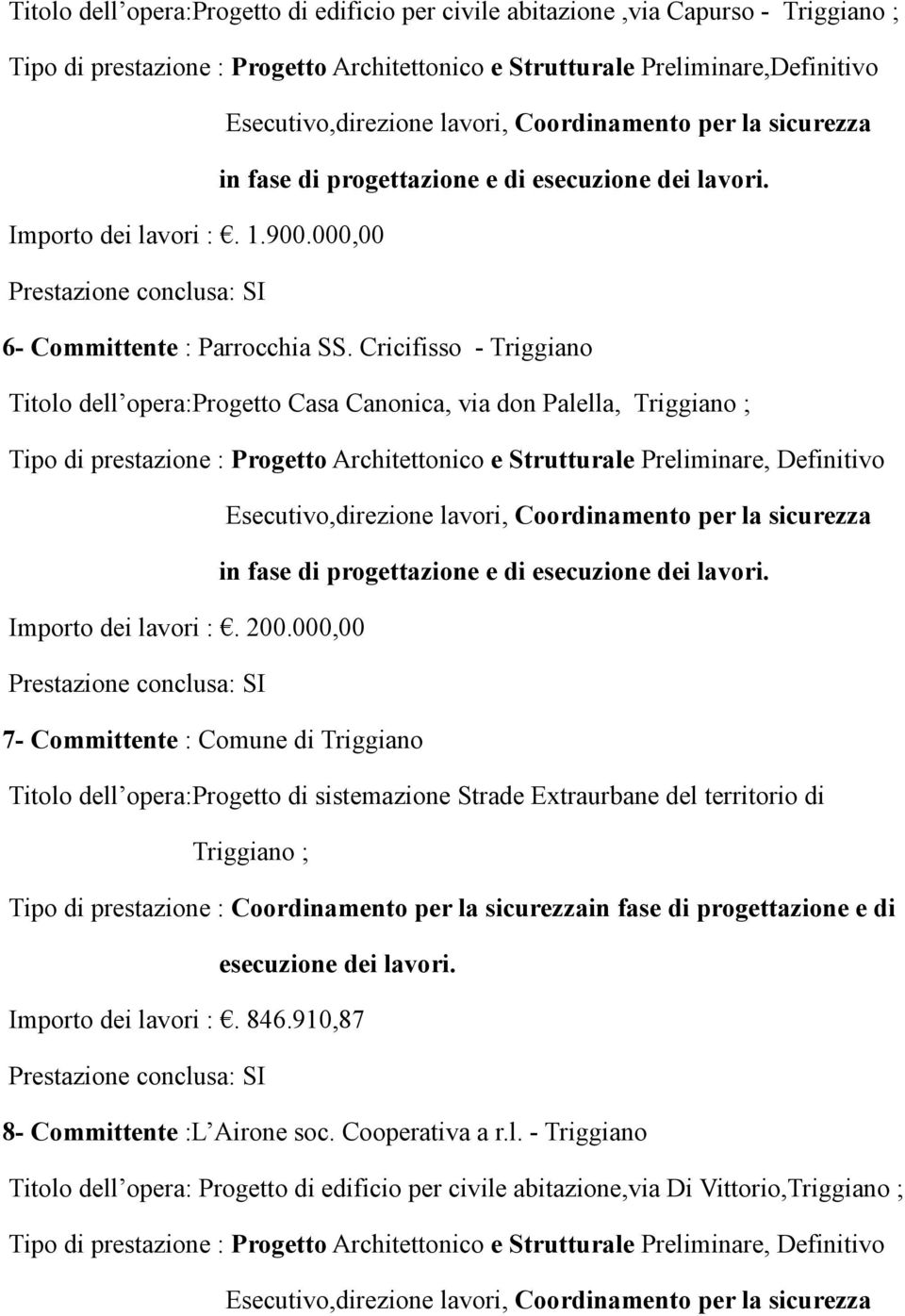 Cricifisso - Triggiano Titolo dell opera:progetto Casa Canonica, via don Palella, Triggiano ; Tipo di prestazione : Progetto Architettonico e Strutturale Preliminare, Definitivo Importo dei lavori :.