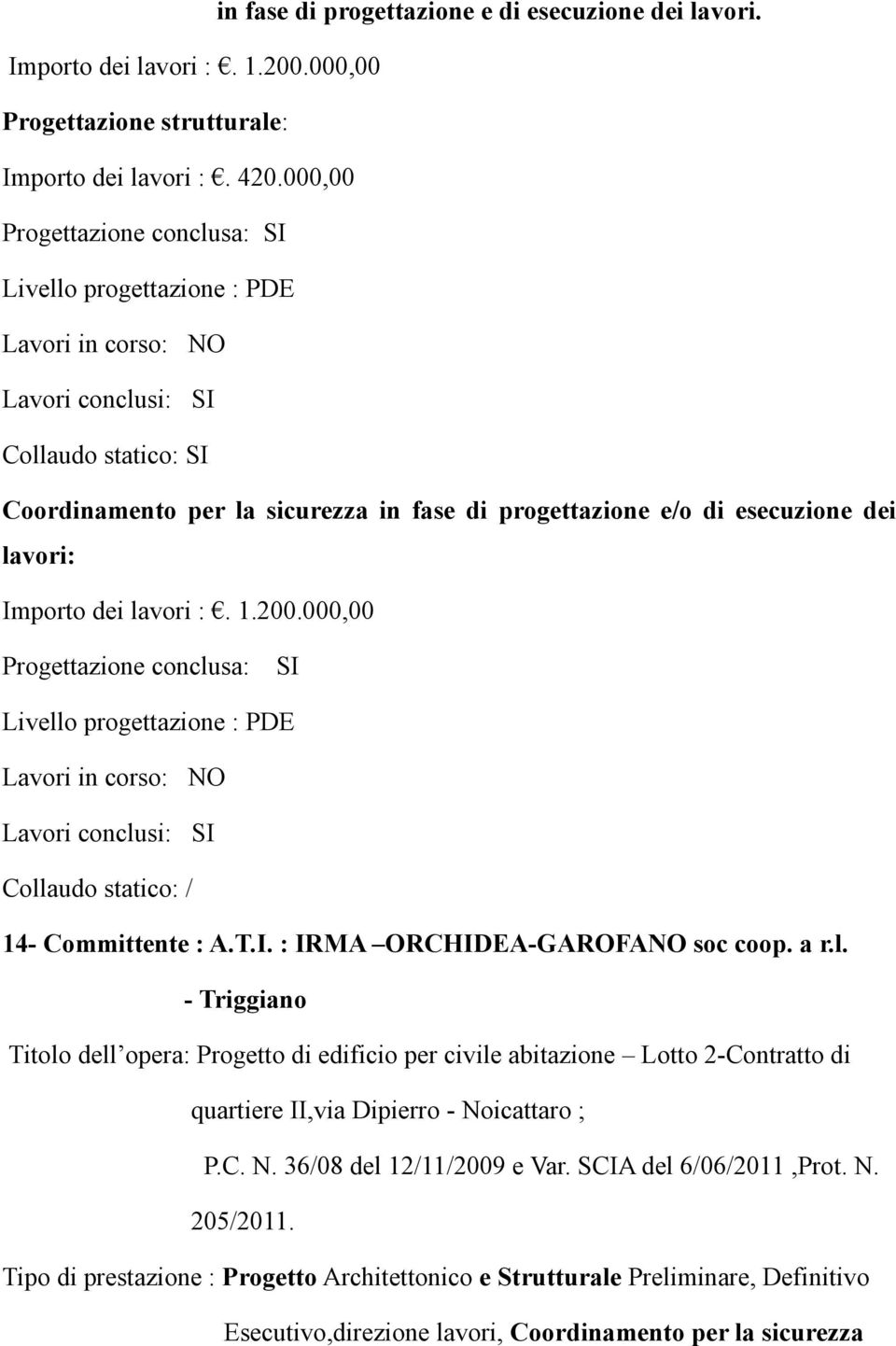 I. : IRMA ORCHIDEA-GAROFANO soc coop. a r.l.