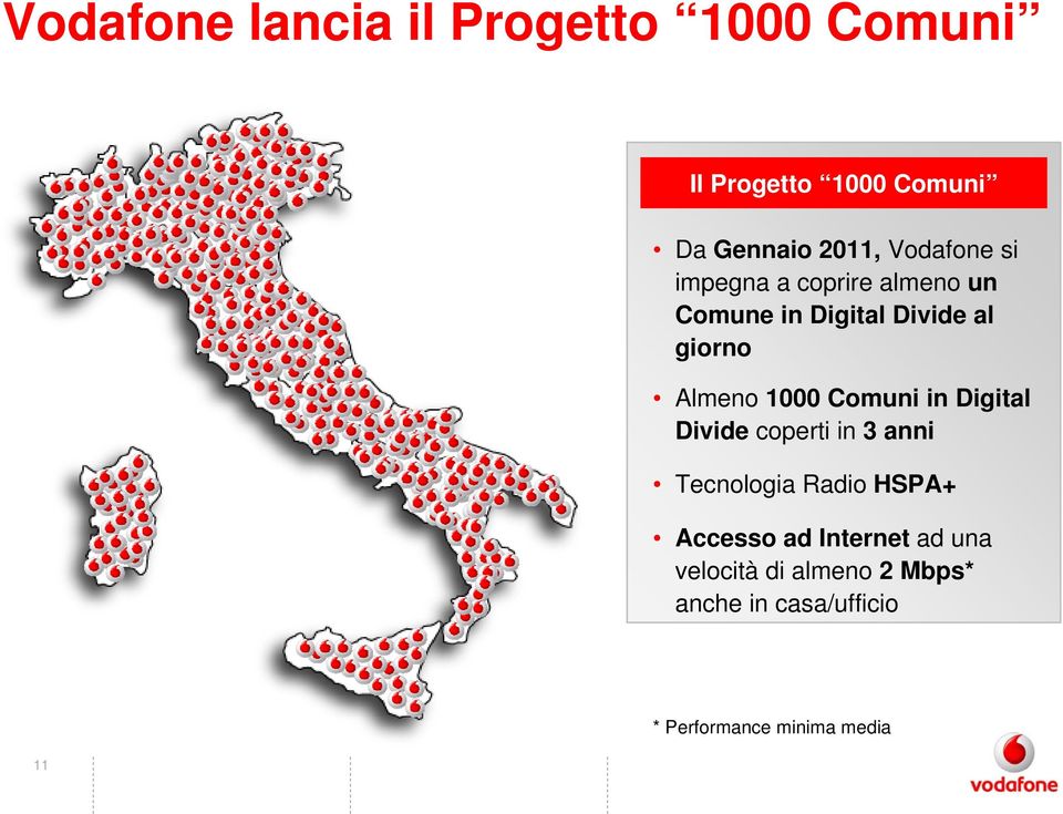 1000 Comuni in Digital Divide coperti in 3 anni Tecnologia Radio HSPA+ Accesso ad