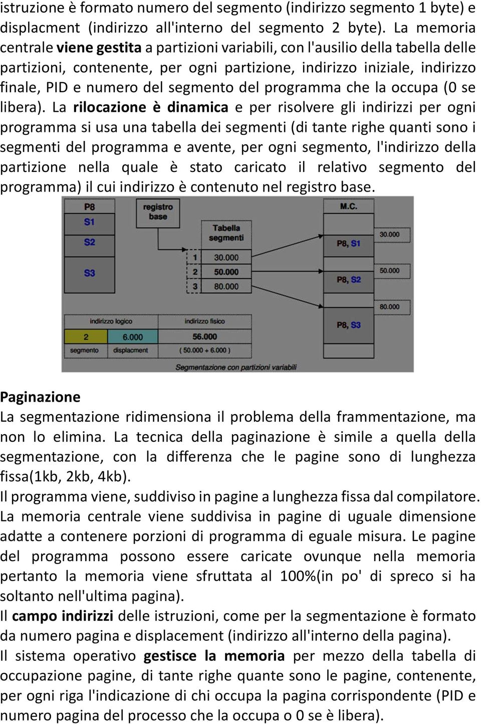 segmento del programma che la occupa (0 se libera).