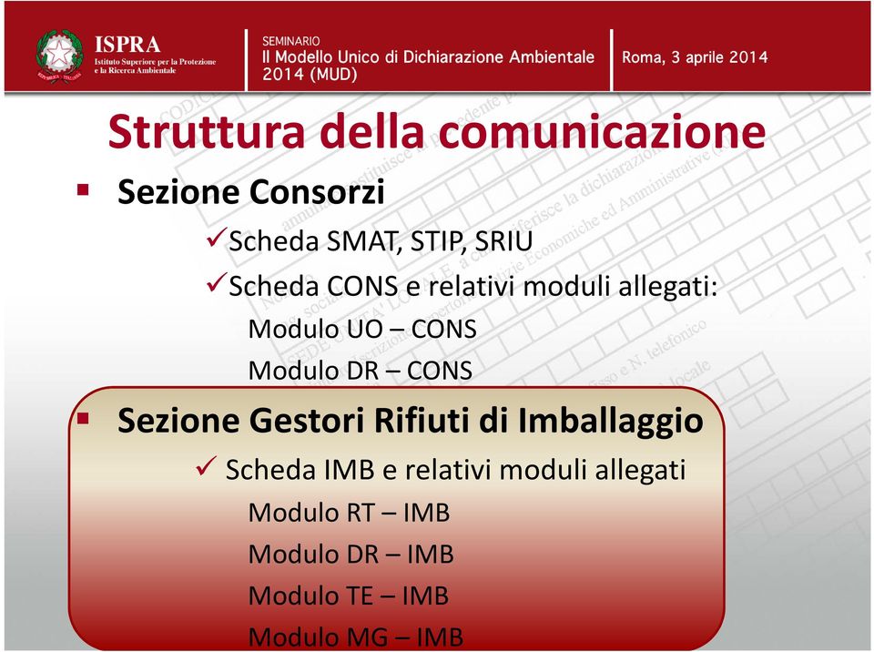 ModuloDR CONS Sezione Gestori Rifiuti di Imballaggio Scheda IMB e