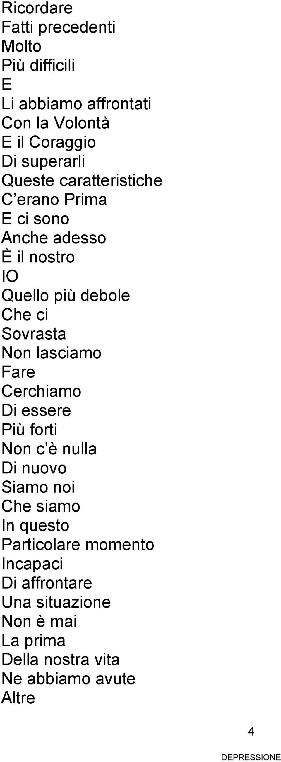 Sovrasta Non lasciamo Fare Cerchiamo Di essere Più forti Non c è nulla Di nuovo Siamo noi Che siamo In questo