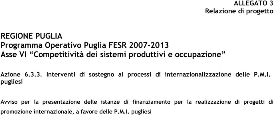 3. Interventi di sostegno ai processi di internazionalizzazione delle P.M.I. pugliesi
