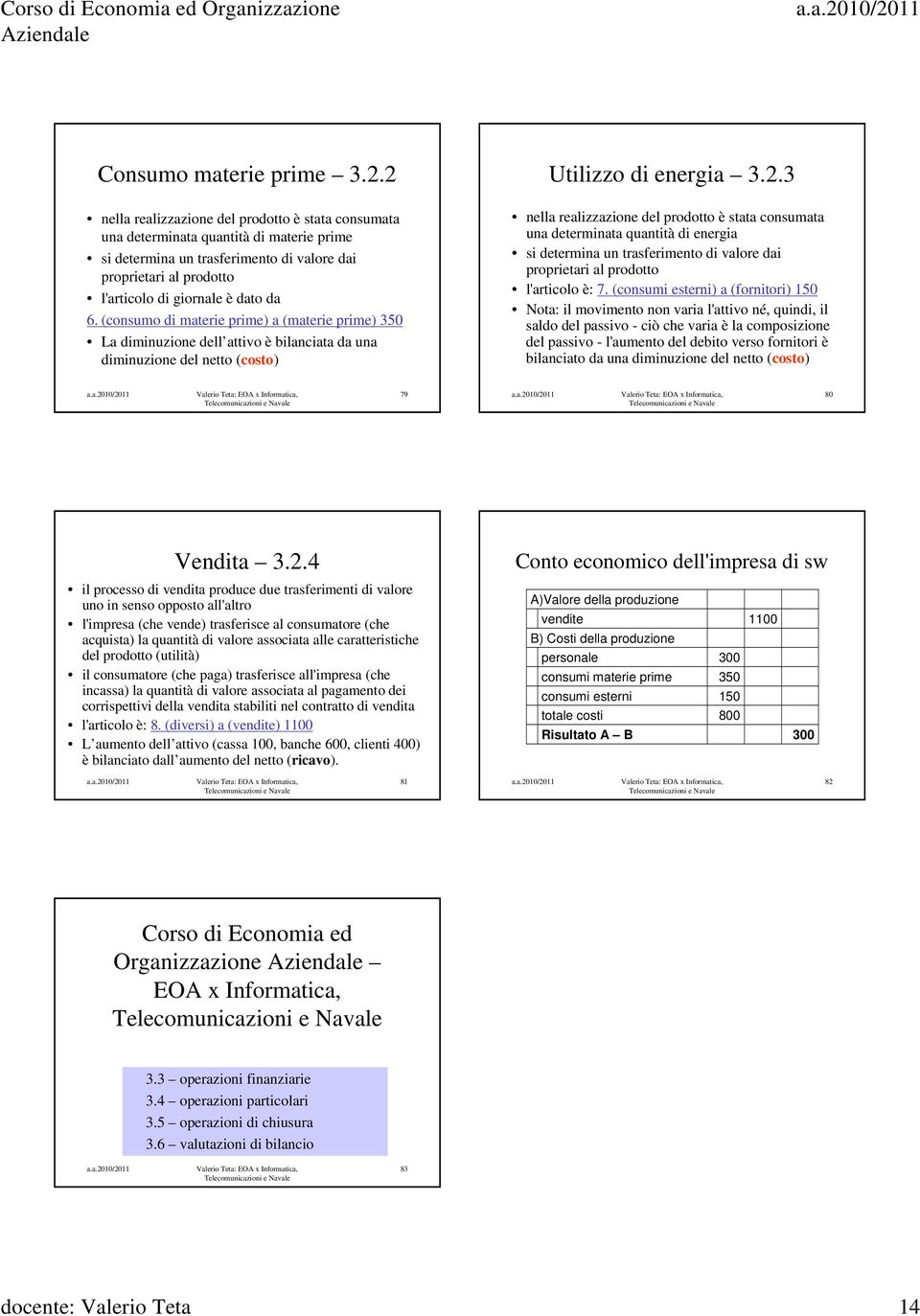 (consumo di materie prime) a (materie prime) 350 La diminuzione dell attivo è bilanciata da una diminuzione del netto (costo) Utilizzo di energia 3.2.