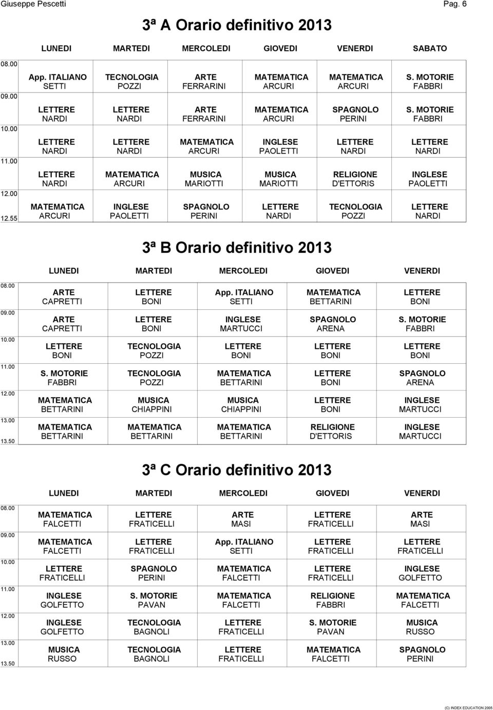 VENERDI SABATO 3ª B Orario definitivo 2013 LUNEDI MDI