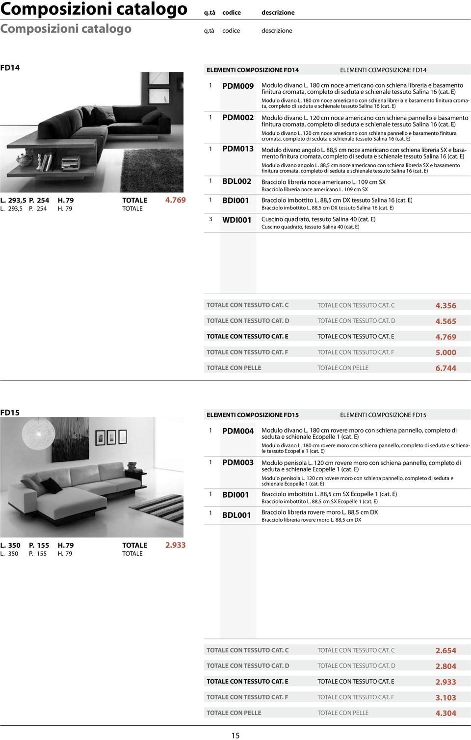 80 cm con schiena libreria e basamento finitura cromata, completo di seduta e schienale tessuto Salina 6 (cat. E) Modulo divano L.