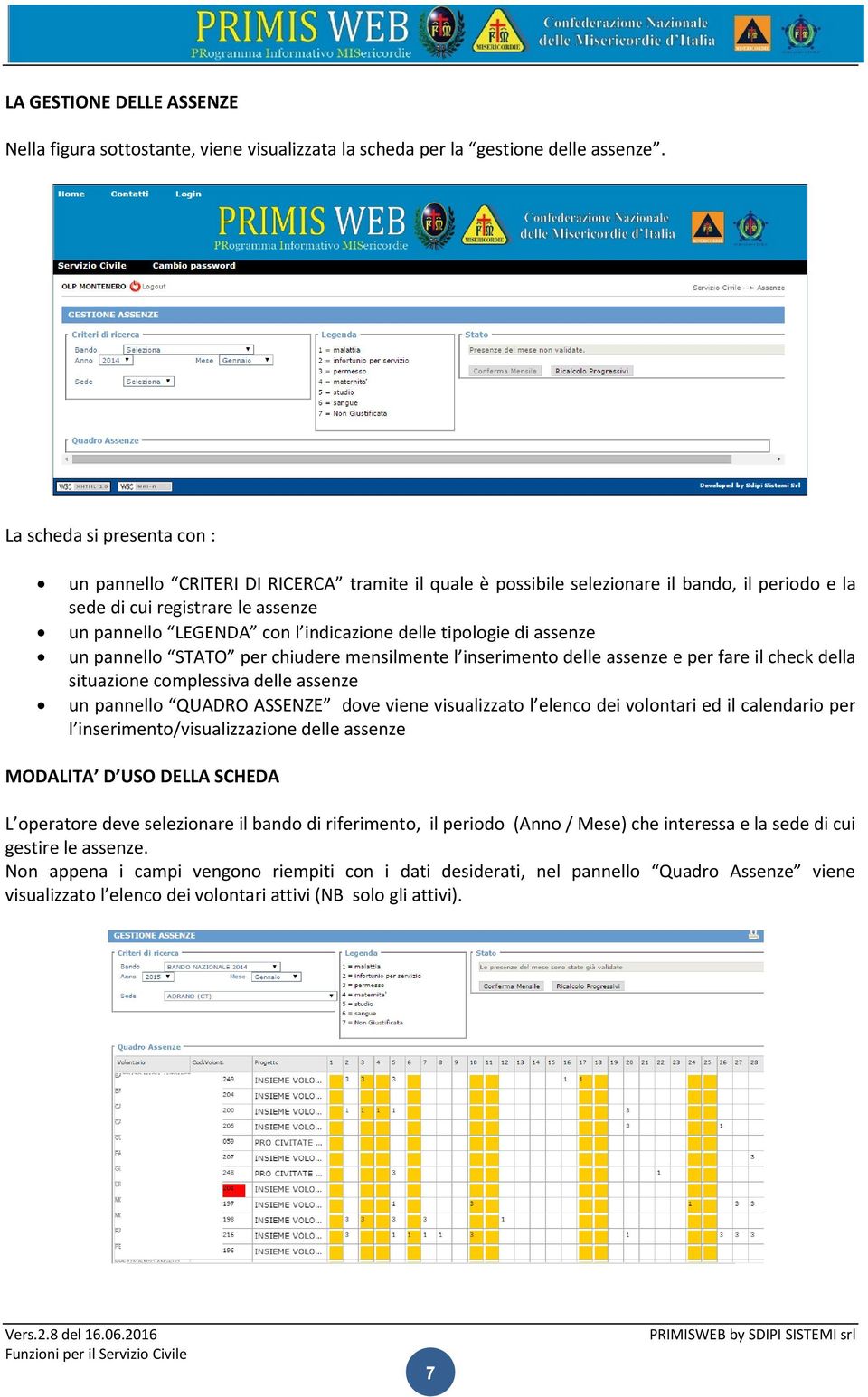 delle tipologie di assenze un pannello STATO per chiudere mensilmente l inserimento delle assenze e per fare il check della situazione complessiva delle assenze un pannello QUADRO ASSENZE dove viene