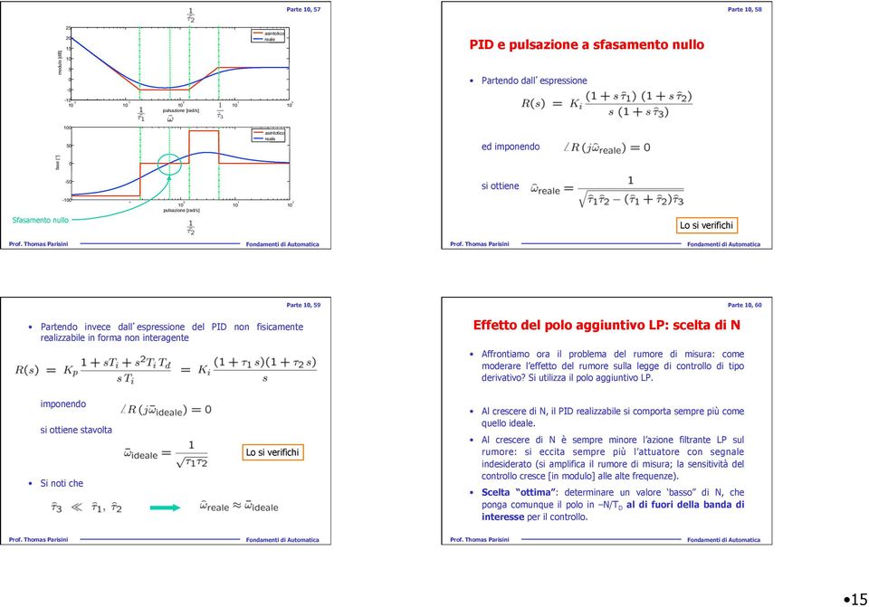 fisicamente realizzabile in forma non interagente Effetto del polo aggiuntivo LP: scelta di N Affrontiamo ora il problema del rumore di misura: come moderare l effetto del rumore sulla legge di