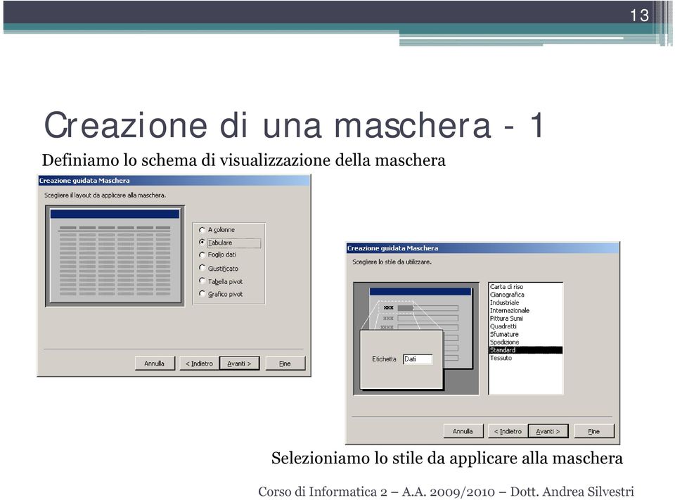 visualizzazione della maschera