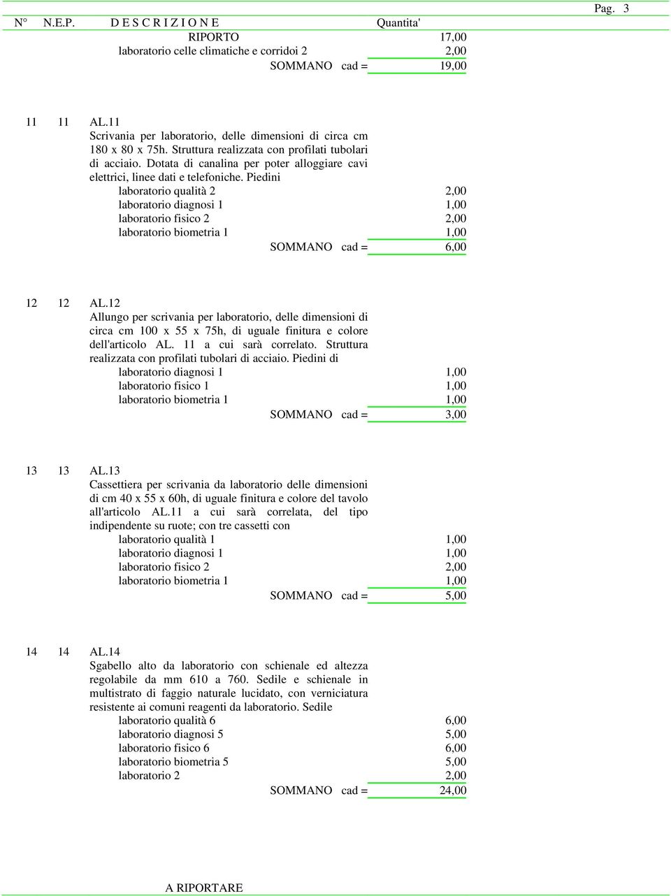 12 Allungo per scrivania per laboratorio, delle dimensioni di circa cm 100 x 55 x 75h, di uguale finitura e colore dell'articolo AL. 11 a cui sarà correlato.