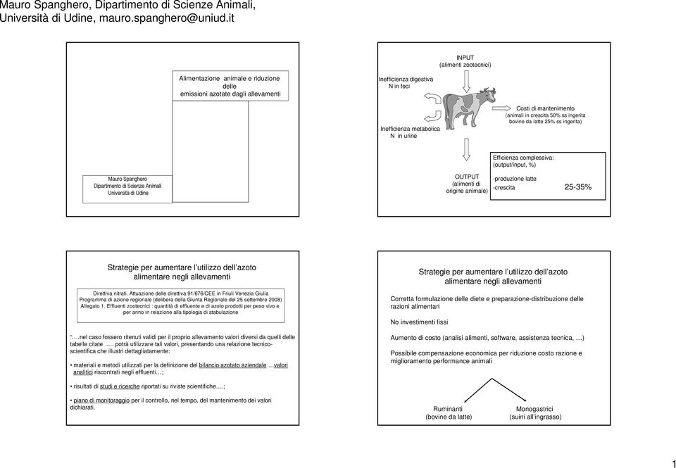 origine animale) -produzione latte -crescita 25-35% Strategie per aumentare l utilizzo dell azoto alimentare negli allevamenti Direttiva nitrati.