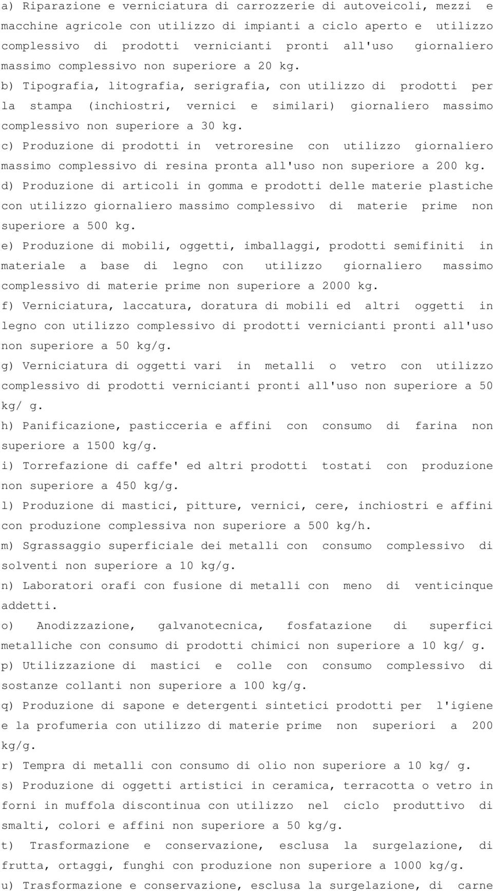 b) Tipografia, litografia, serigrafia, con utilizzo di prodotti per la stampa (inchiostri, vernici e similari) giornaliero massimo complessivo non superiore a 30 kg.