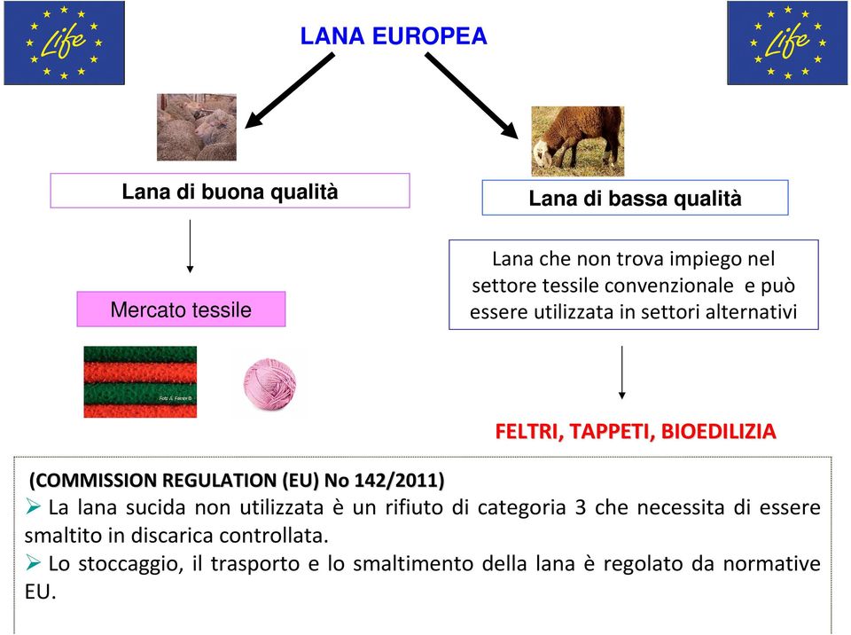 142/2011) (COMMISSION REGULATION (EU) No 142/2011) La lana sucida non utilizzata è un rifiuto di categoria 3 che necessita