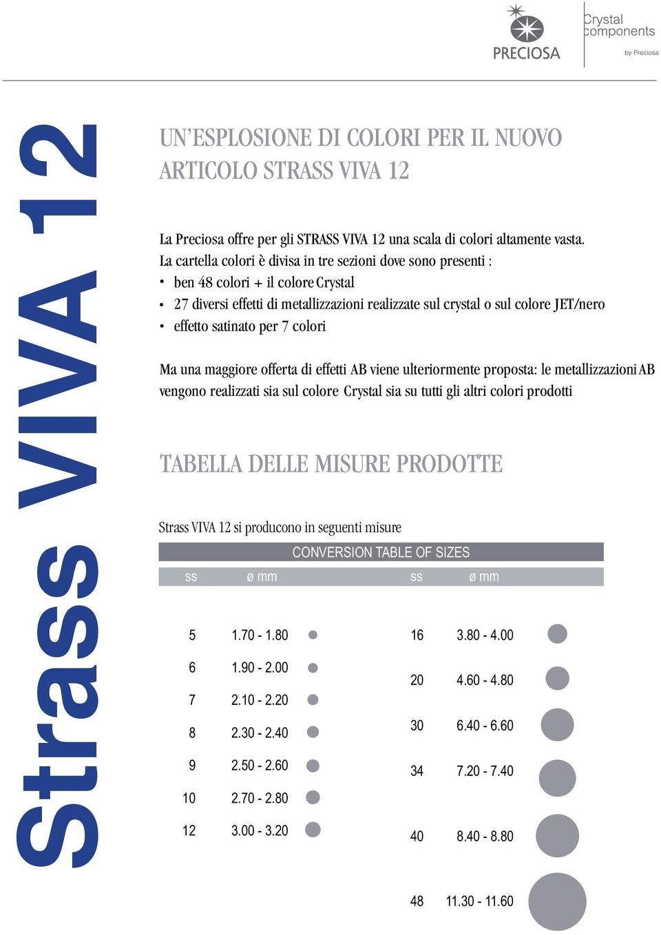 per 7 colori Ma una maggiore offerta di effetti AB viene ulteriormente proposta: le metallizzazioni AB vengono realizzati sia sul colore Crystal sia su tutti gli altri colori prodotti TABELLA DELLE