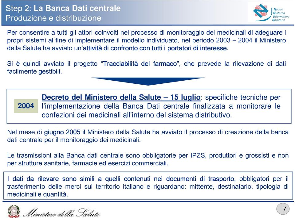 Si è quindi avviato il progetto Tracciabilità del farmaco, che prevede la rilevazione di dati facilmente gestibili.