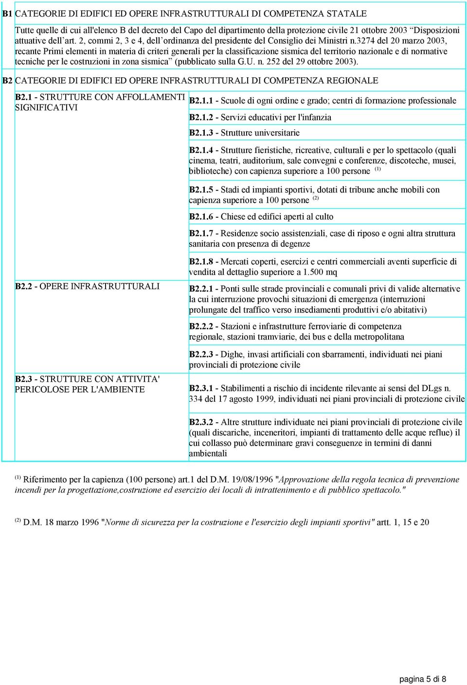 3274 del 20 marzo 2003, recante Primi elementi in materia di criteri generali per la classificazione sismica del territorio nazionale e di normative tecniche per le costruzioni in zona sismica