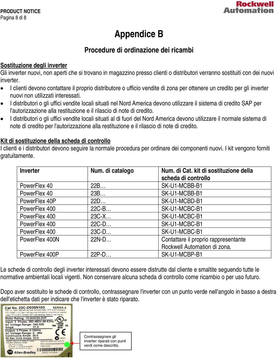 I distributori o gli uffici vendite locali situati nel Nord America devono utilizzare il sistema di credito SAP per l'autorizzazione alla restituzione e il rilascio di note di credito.