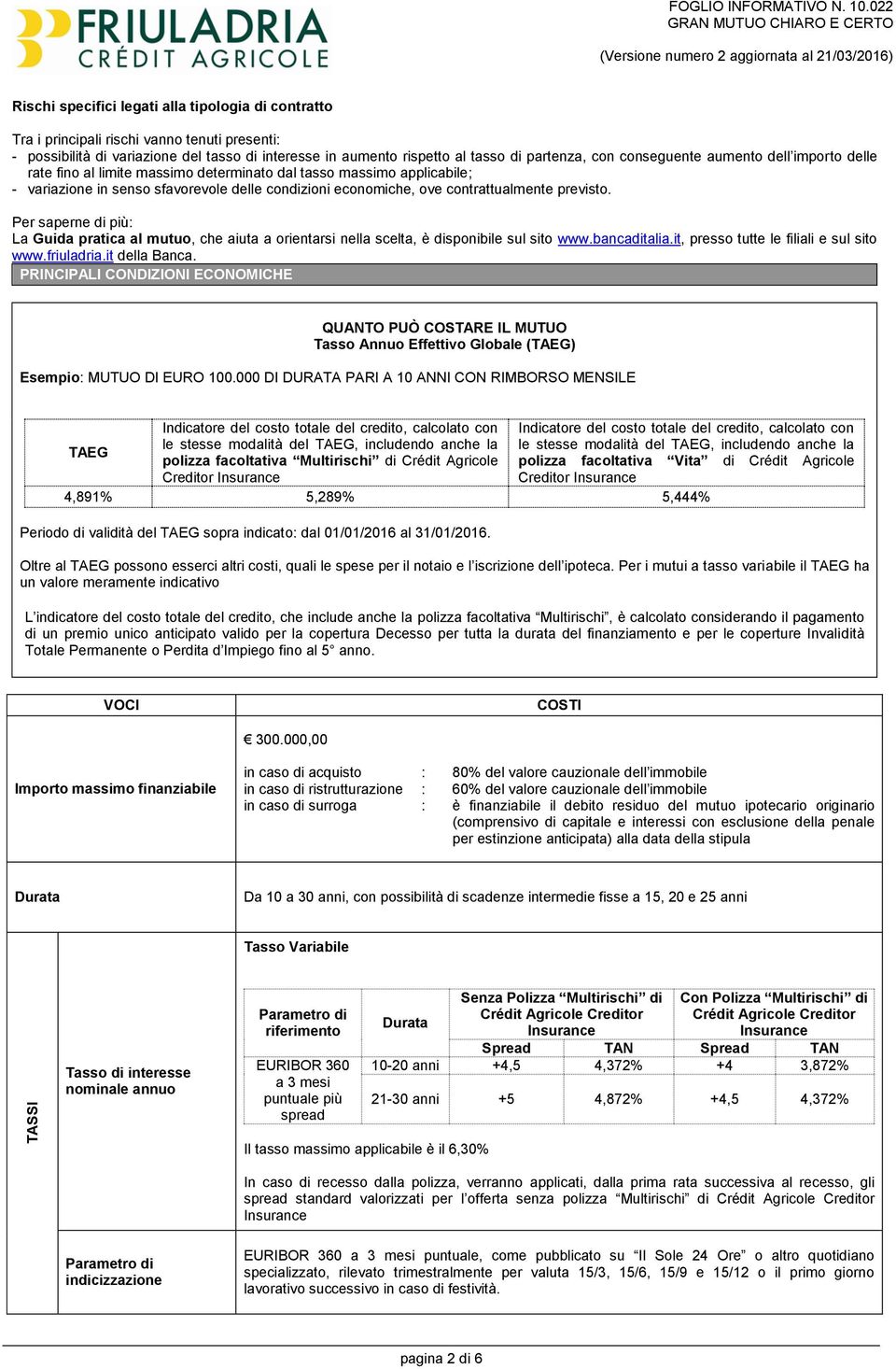 conseguente aumento dell importo delle rate fino al limite massimo determinato dal tasso massimo applicabile; - variazione in senso sfavorevole delle condizioni economiche, ove contrattualmente