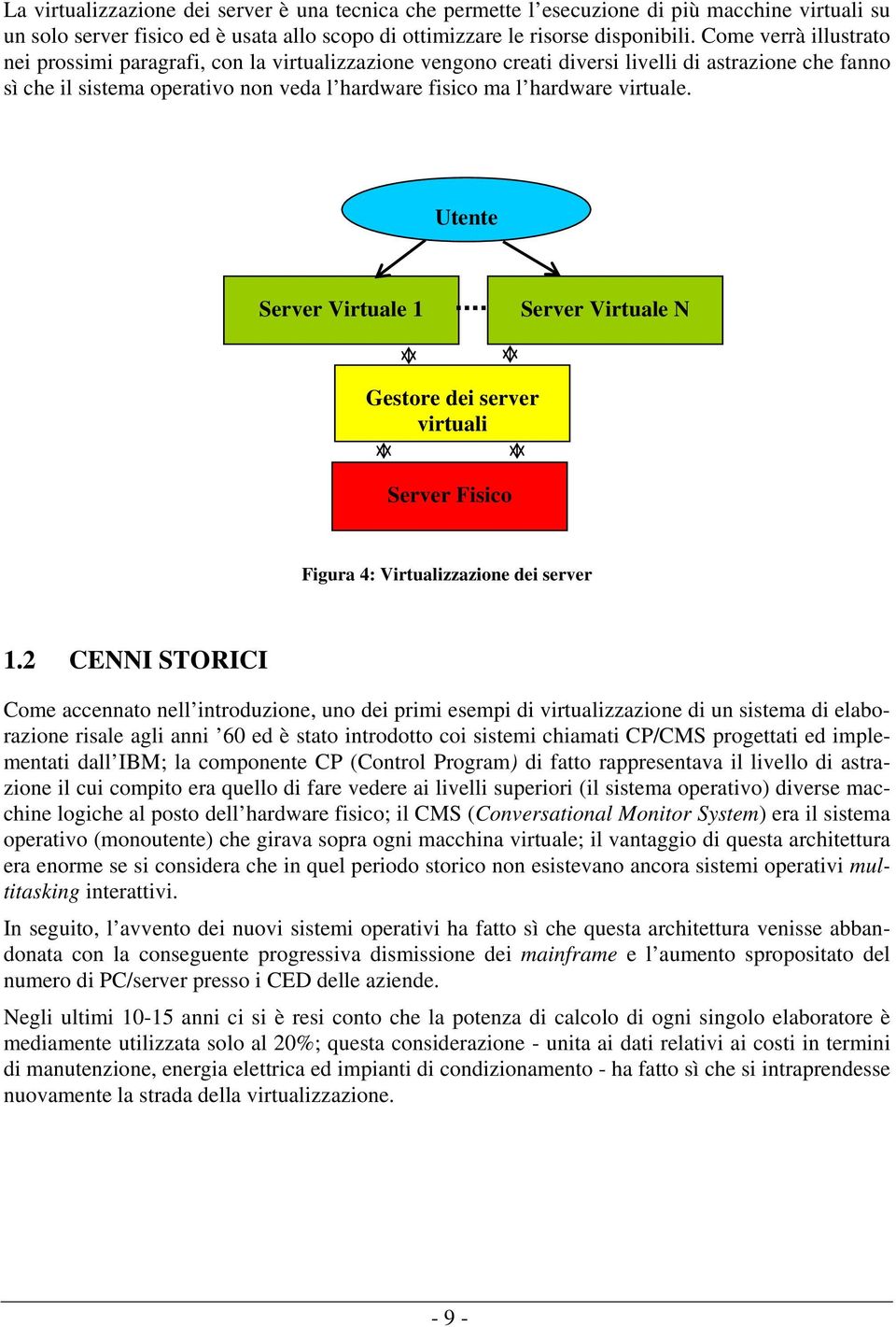 virtuale. Utente Server Virtuale 1 Server Virtuale N Gestore dei server virtuali Server Fisico Figura 4: Virtualizzazione dei server 1.