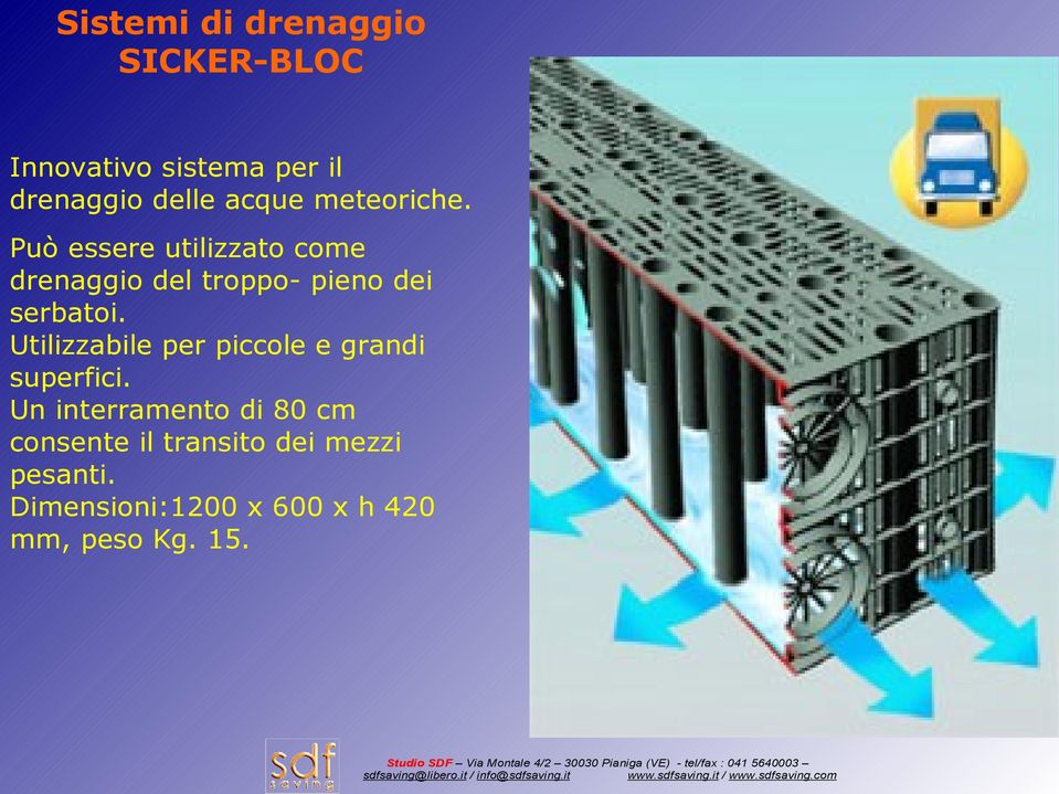 Può essere utilizzato come drenaggio del troppo- pieno dei serbatoi.