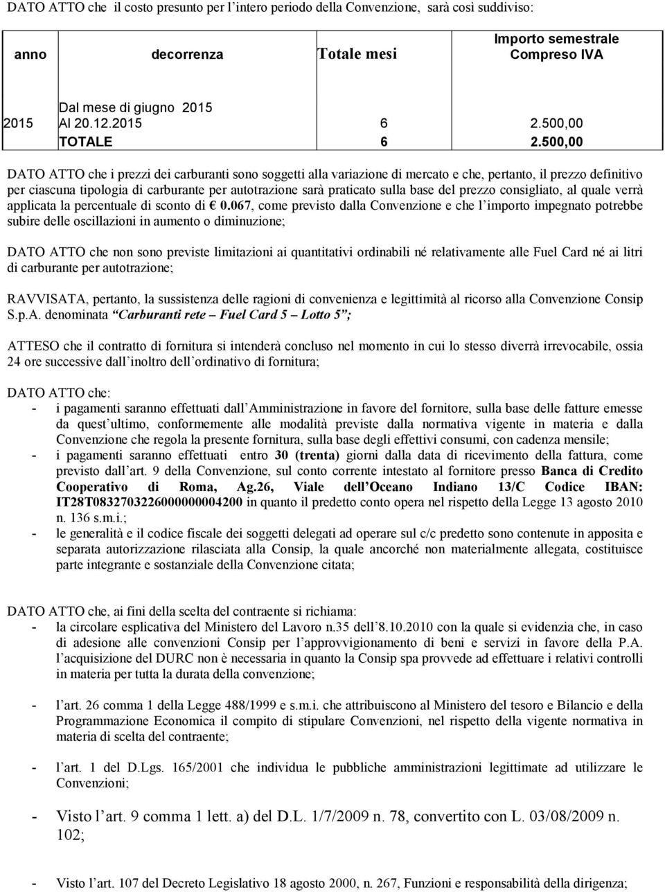 500,00 DATO ATTO che i prezzi dei carburanti sono soggetti alla variazione di mercato e che, pertanto, il prezzo definitivo per ciascuna tipologia di carburante per autotrazione sarà praticato sulla