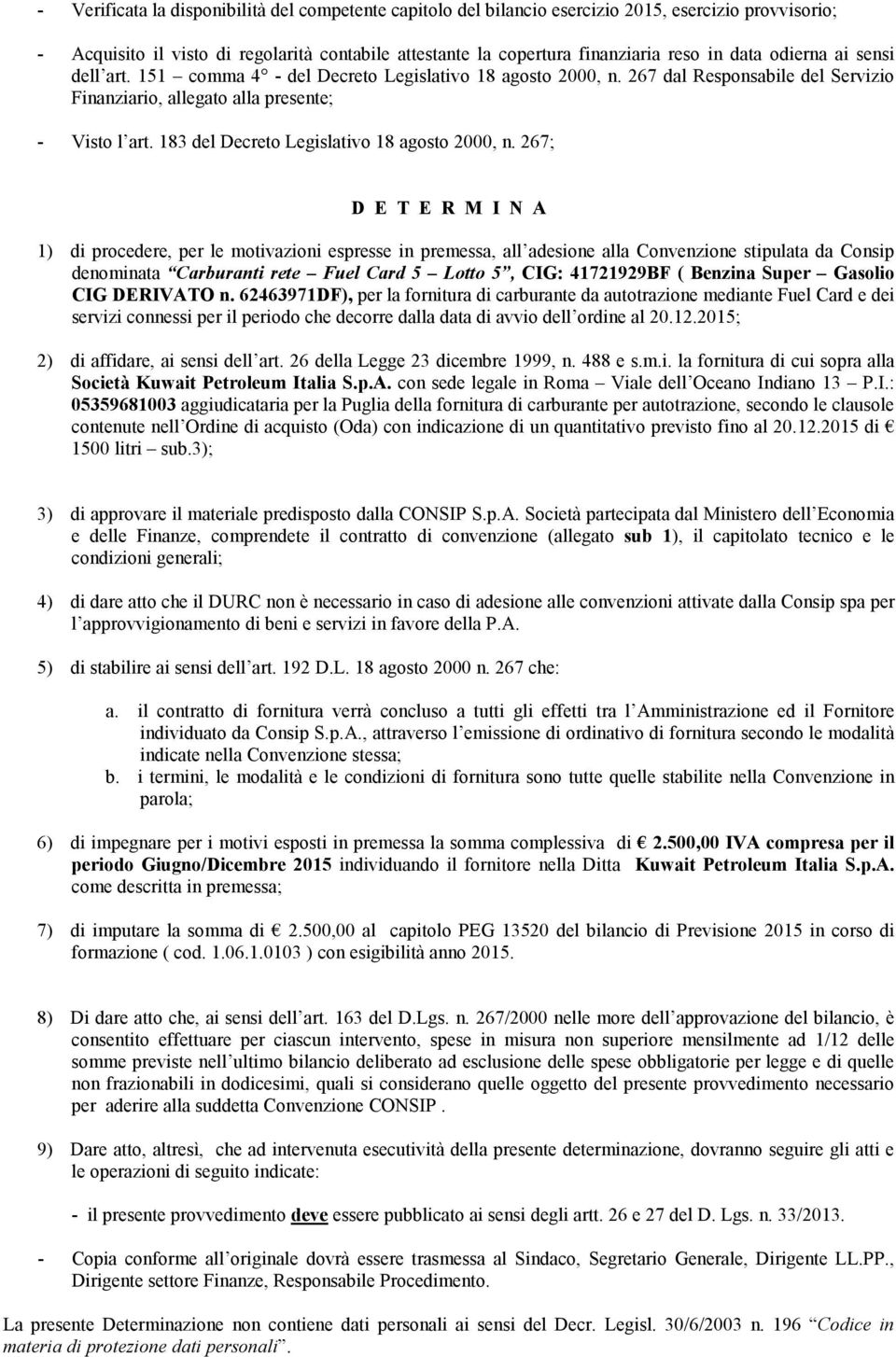 183 del Decreto Legislativo 18 agosto 2000, n.