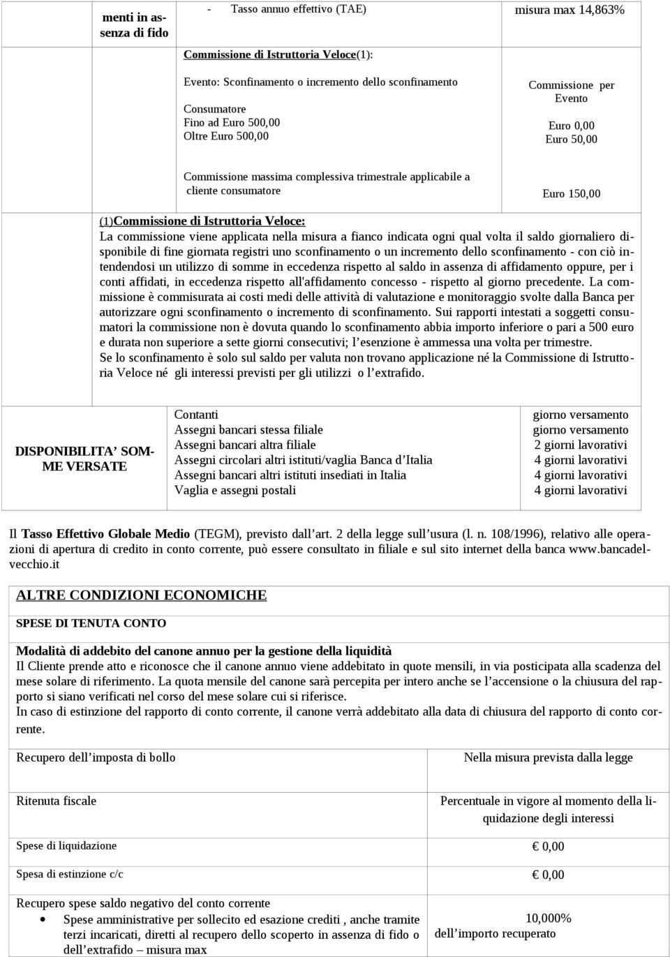 commissione viene applicata nella misura a fianco indicata ogni qual volta il saldo giornaliero disponibile di fine giornata registri uno sconfinamento o un incremento dello sconfinamento - con ciò