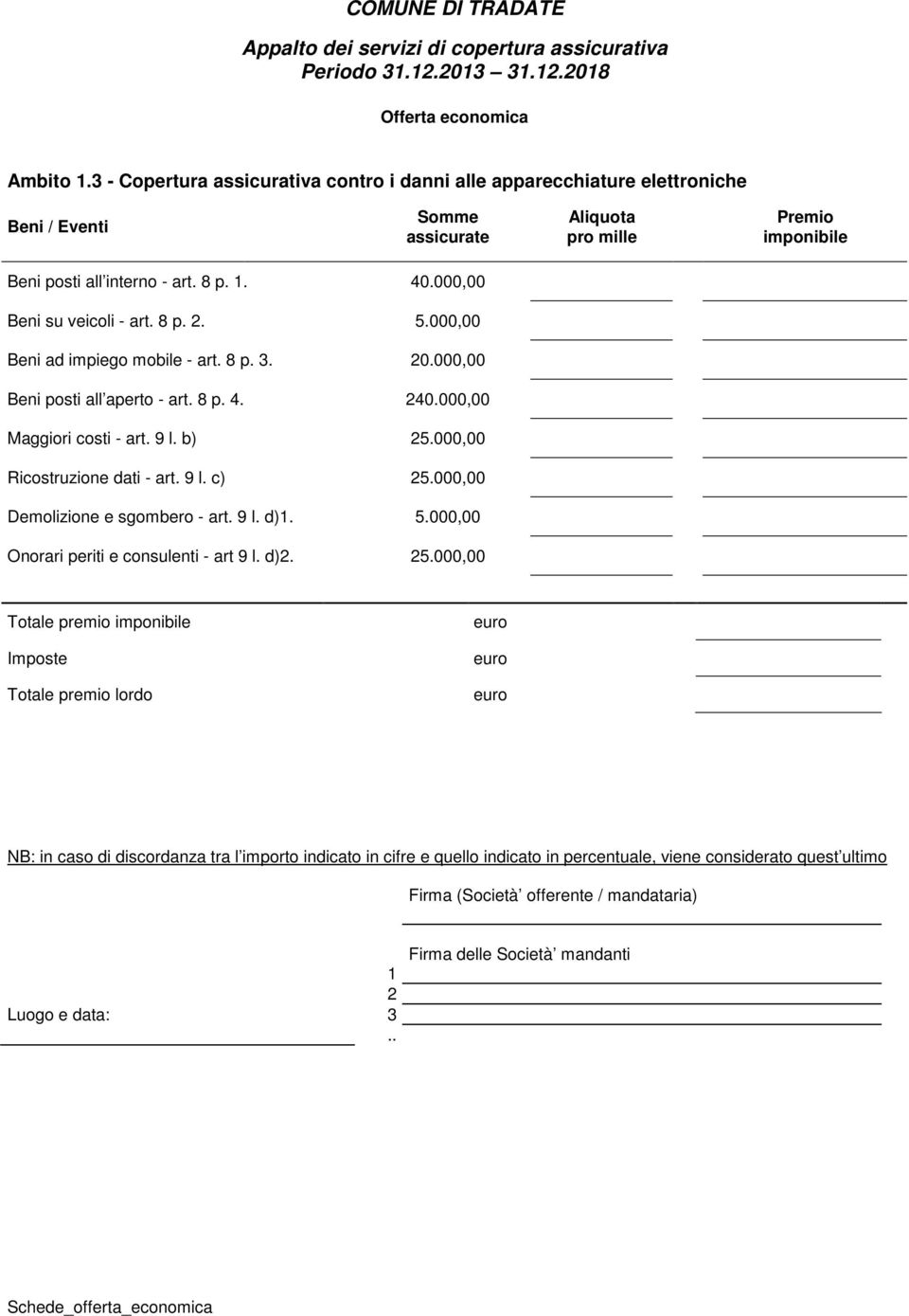 000,00 Ricostruzione dati - art. 9 l. c) 25.