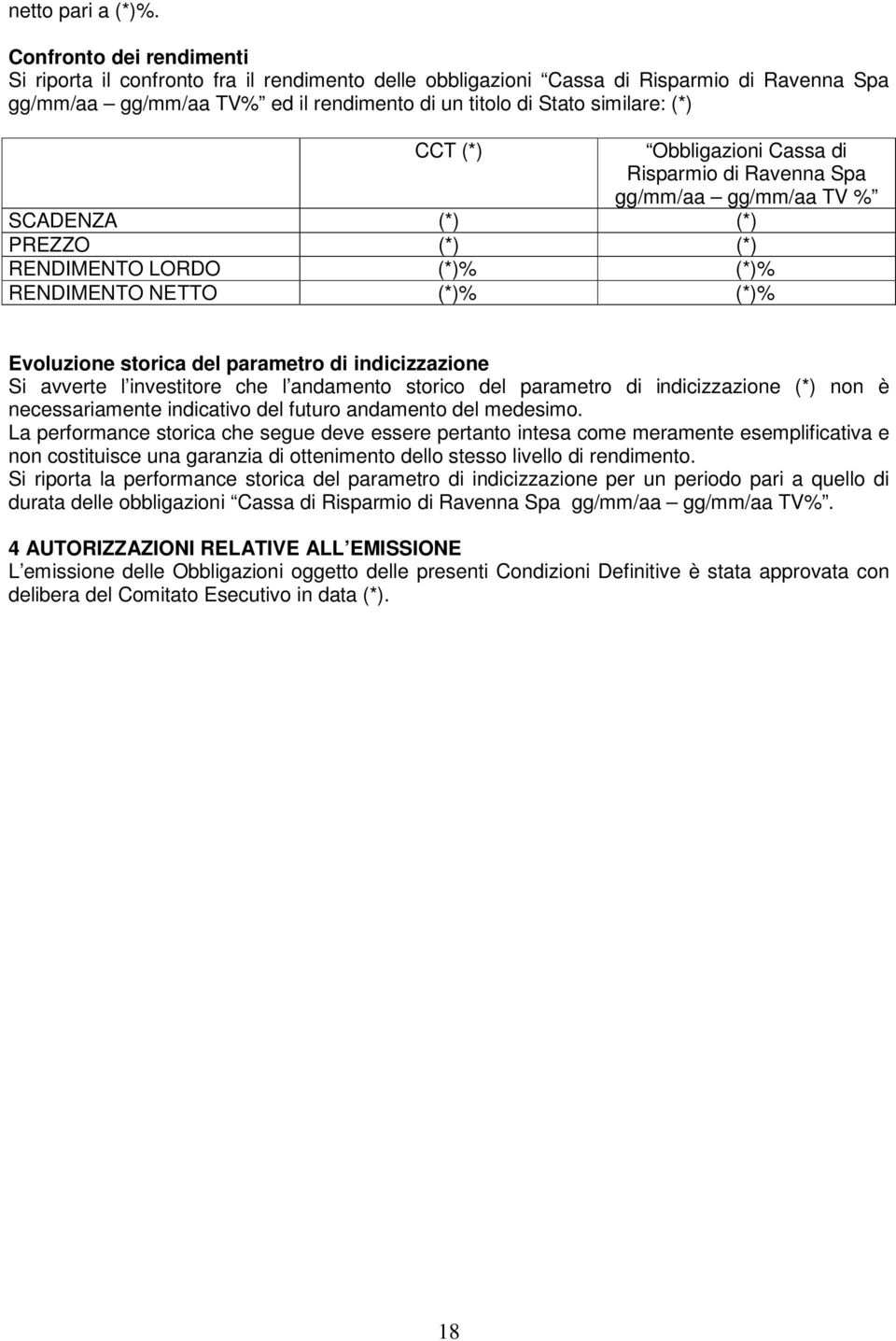(*) Obbligazioni Cassa di Risparmio di Ravenna Spa gg/mm/aa gg/mm/aa TV % SCADENZA (*) (*) PREZZO (*) (*) RENDIMENTO LORDO (*)% (*)% RENDIMENTO NETTO (*)% (*)% Evoluzione storica del parametro di