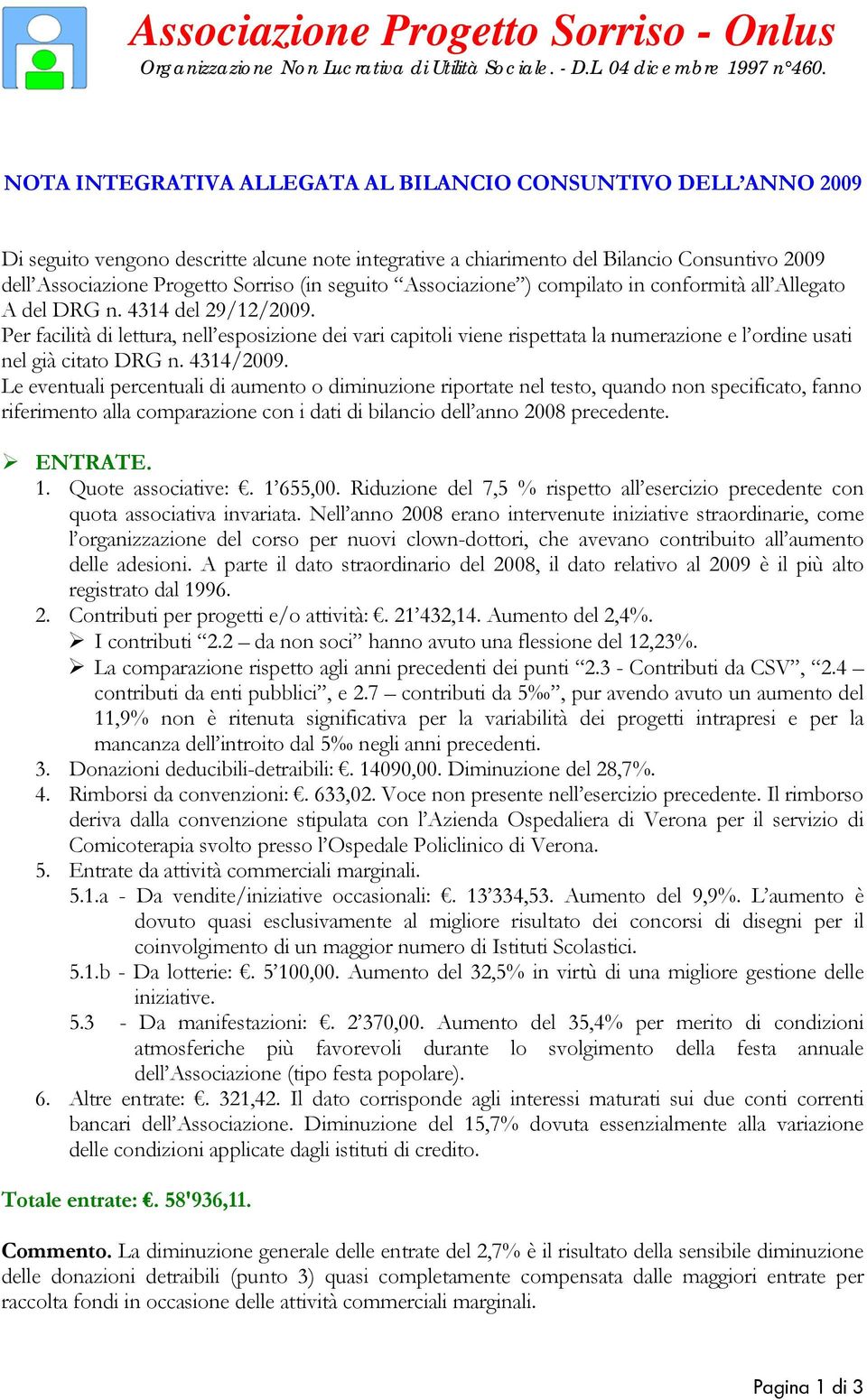 seguito Associazione ) compilato in conformità all Allegato A del DRG n. 4314 del 29/12/2009.