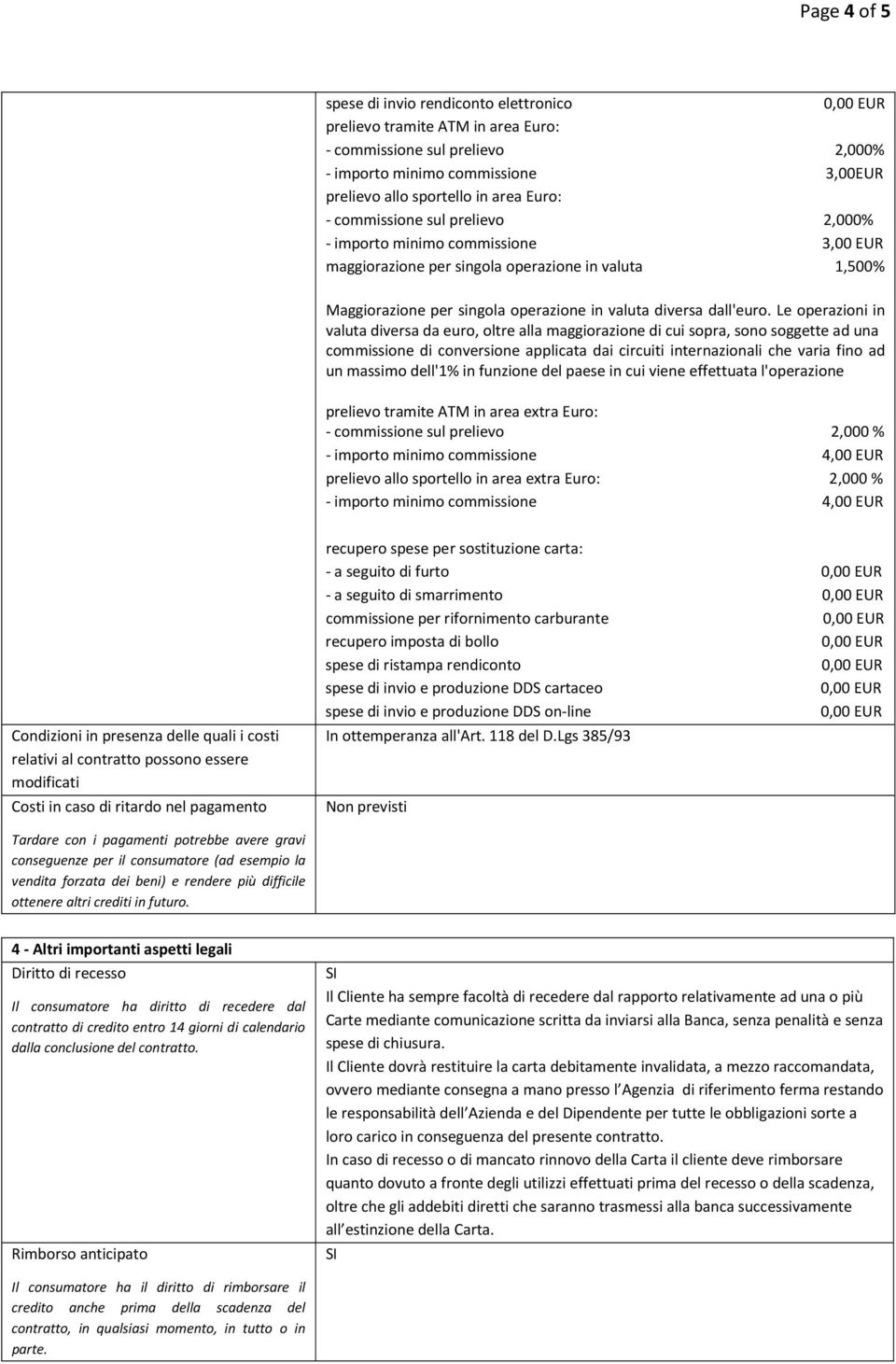 Le operazioni in valuta diversa da euro, oltre alla maggiorazione di cui sopra, sono soggette ad una commissione di conversione applicata dai circuiti internazionali che varia fino ad un massimo