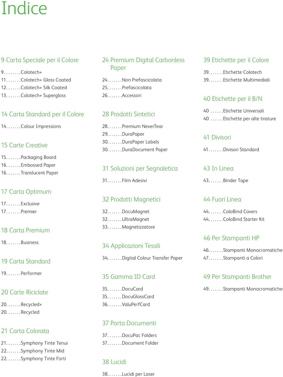 ... B u s i n e s s 19 Carta Standard 19... Performer 20 Carte Riciclate 20.... Recycled+ 20.... Recycled 21 Carta Colorata 21.... Symphony Tinte Tenui 22.... Symphony Tinte Mid 22.