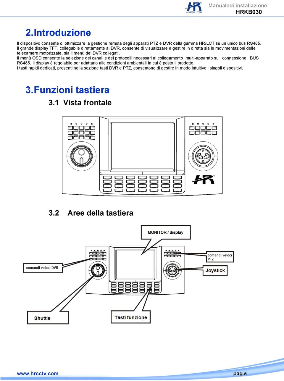 Il menù OSD consente la selezione dei canali e dei protocolli necessari al collegamento multi-apparato su connessione BUS RS485.