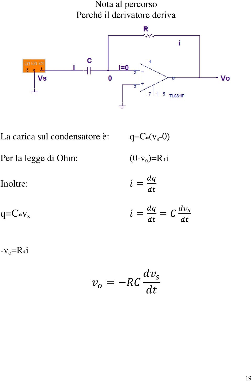 q=c * (v s -0) Per la legge di Ohm: