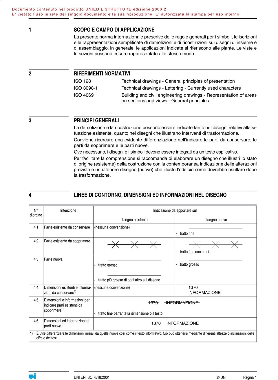 2 RIFERIMENTI NORMATIVI ISO 128 Technical drawings - General principles of presentation ISO 3098-1 Technical drawings - Lettering - Currently used characters ISO 4069 Building and civil engineering