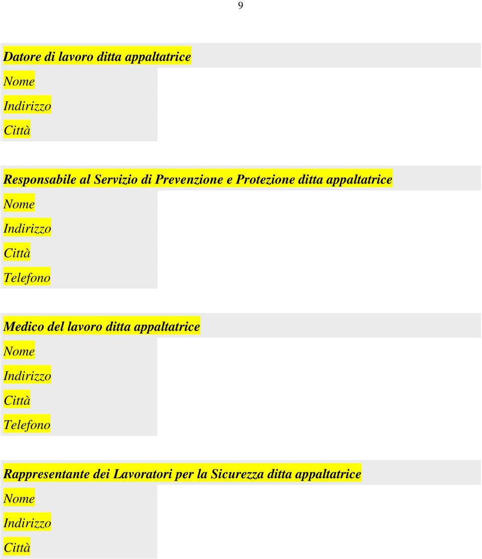 Telefono Medico del lavoro ditta appaltatrice Nome Indirizzo Città Telefono