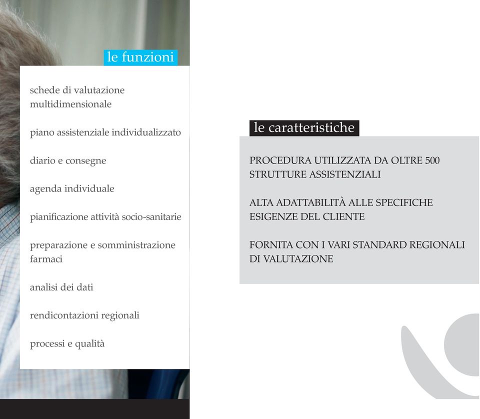 caratteristiche PROCEDURA UTILIZZATA DA OLTRE 500 STRUTTURE ASSISTENZIALI ALTA ADATTABILITÀ ALLE SPECIFICHE