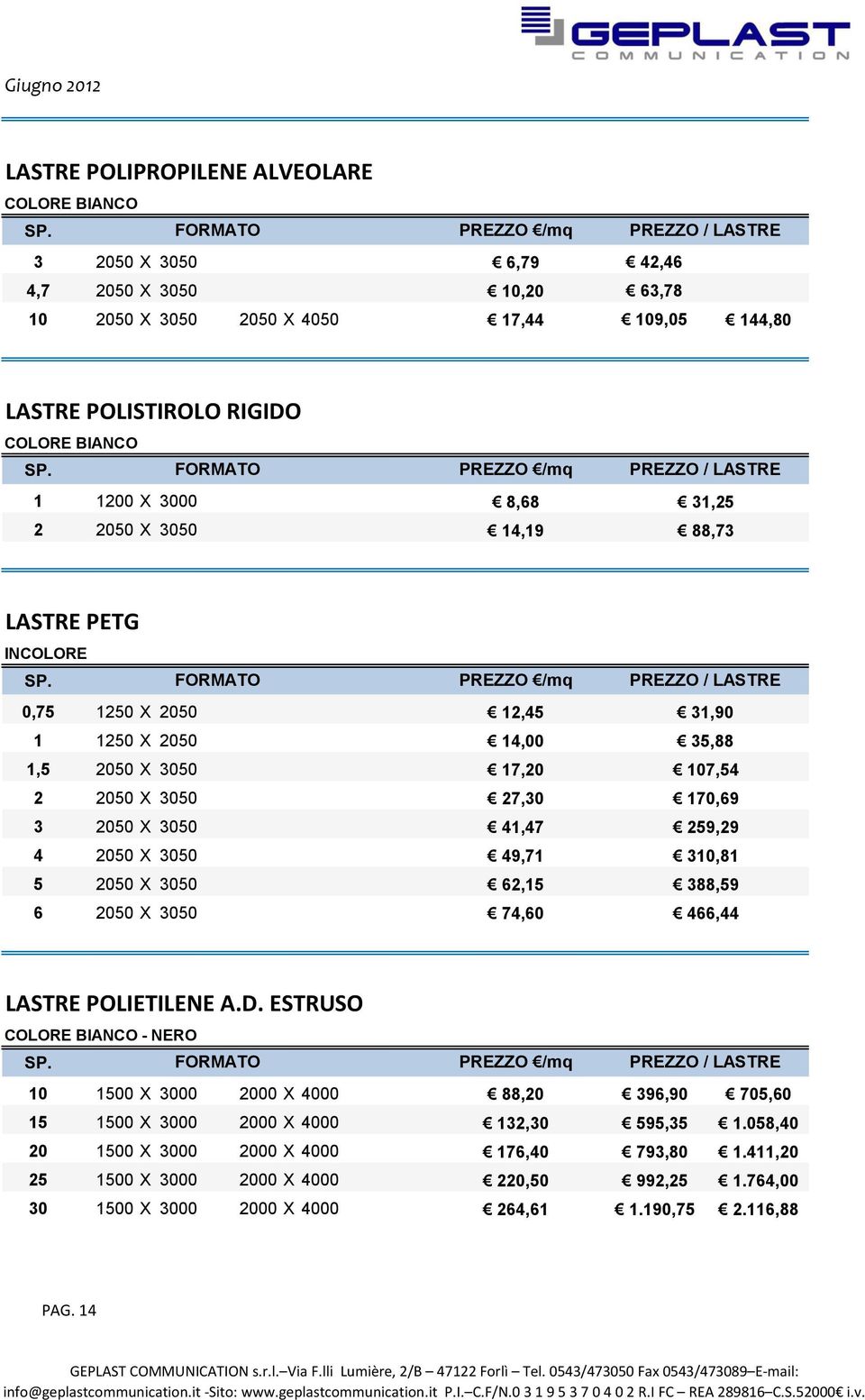 35,88 17, 107,54 27,30 170,69 41,47 259,29 49,71 62,15 74,60 310,81 388,59 466,44 LASTRE POLIETILENE A.D.