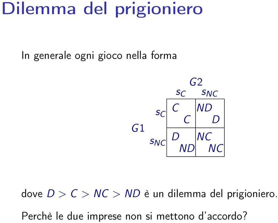 ND NC dove D > C > NC > ND è un dilemma del