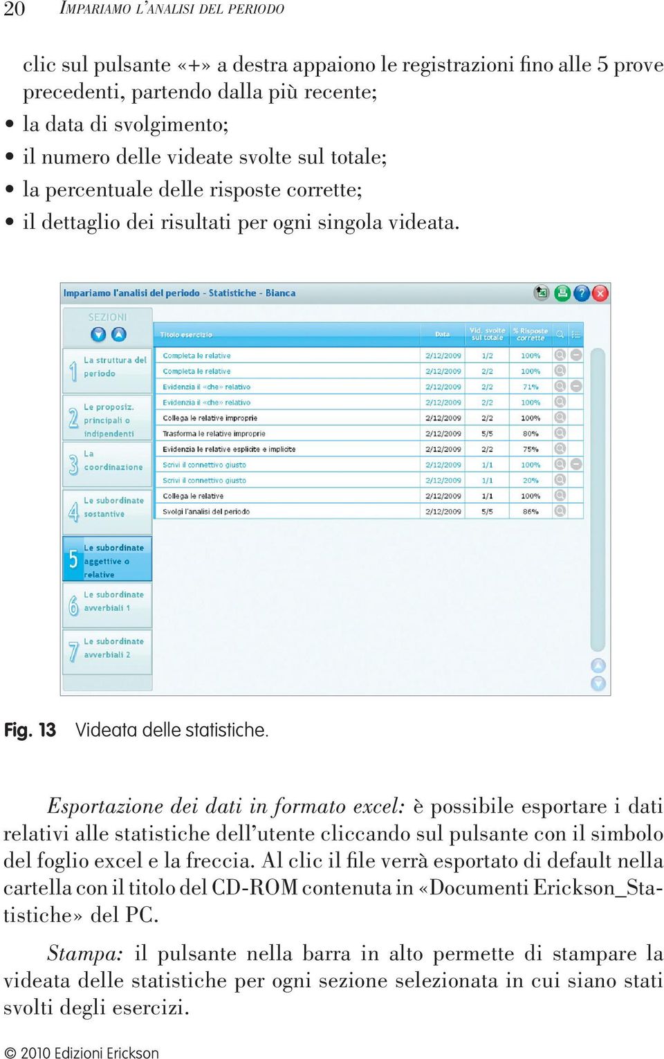 Esportazione dei dati in formato excel: è possibile esportare i dati relativi alle statistiche dell utente cliccando sul pulsante con il simbolo del foglio excel e la freccia.