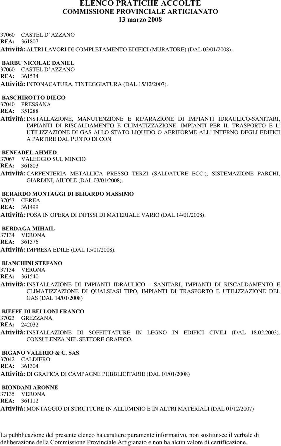 %$6&+,52772',(*2 37040 PRESSANA 5($ 351288 $WWLYLWj INSTALLAZIONE, MANUTENZIONE E RIPARAZIONE DI IMPIANTI IDRAULICO-SANITARI, IMPIANTI DI RISCALDAMENTO E CLIMATIZZAZIONE, IMPIANTI PER IL TRASPORTO E