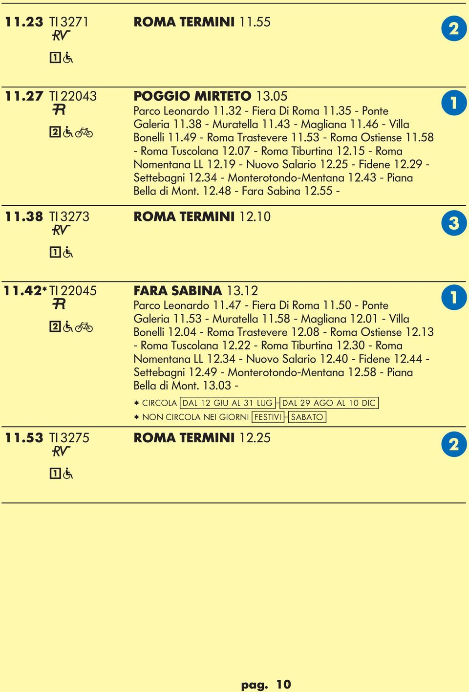 43 - Piana ella di Mont. 12.48 - Fara Sabina 12.55-11.38 TI 3273 ROM TERMINI 12.10 11.42* TI 22045 FR SIN 13.12 Parco eonardo 11.47 - Fiera Di Roma 11.50 - Ponte Galeria 11.53 - Muratella 11.