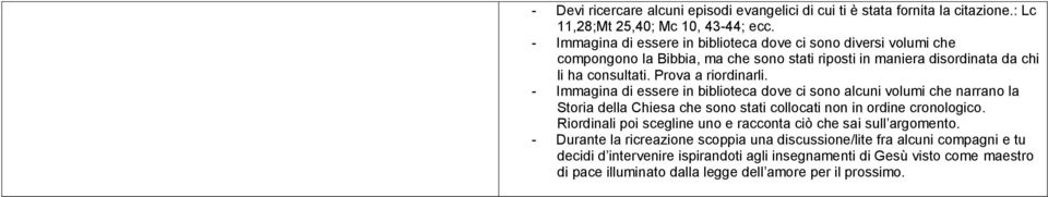 - Immagina di essere in biblioteca dove ci sono alcuni volumi che narrano la Storia della Chiesa che sono stati collocati non in ordine cronologico.