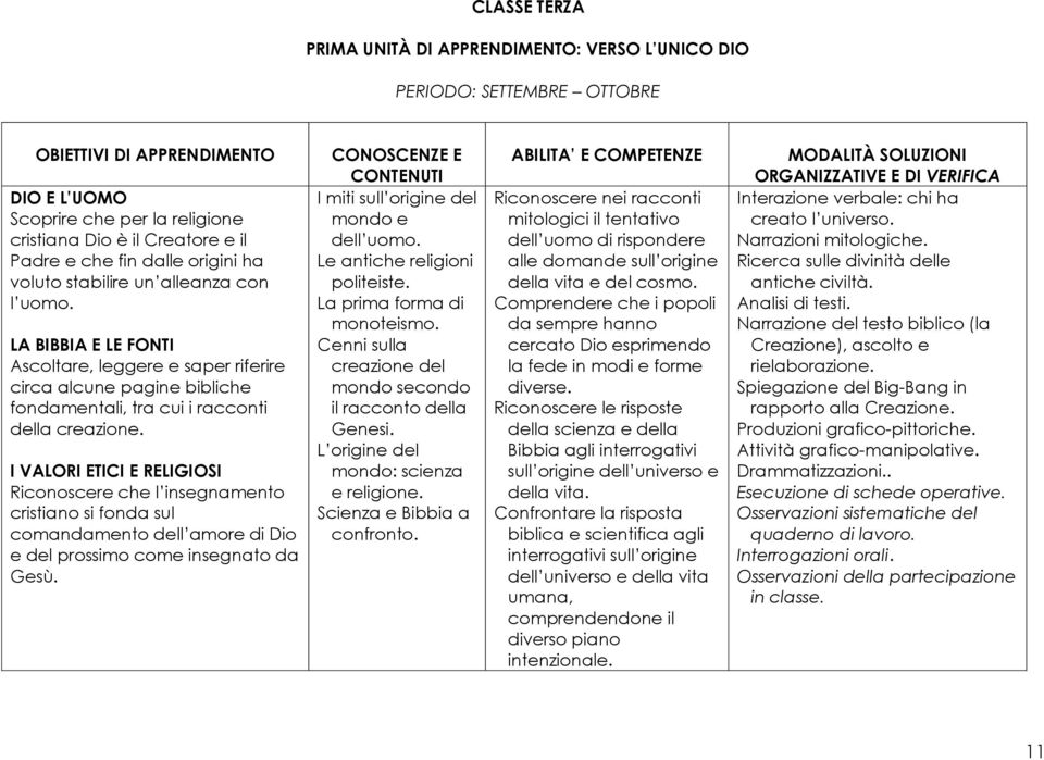 Riconoscere che l insegnamento cristiano si fonda sul comandamento dell amore di Dio e del prossimo come insegnato da Gesù. I miti sull origine del mondo e dell uomo. Le antiche religioni politeiste.