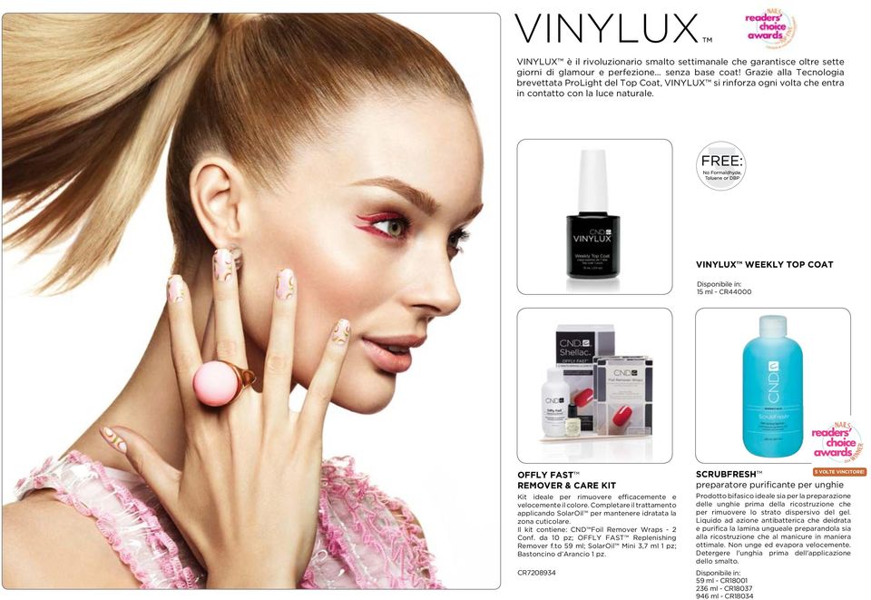 VINYLUX WEEKLY TOP COAT 15 ml - CR44000 OFFLY FAST REMOVER & CARE KIT Kit ideale per rimuovere efficacemente e velocemente il colore.