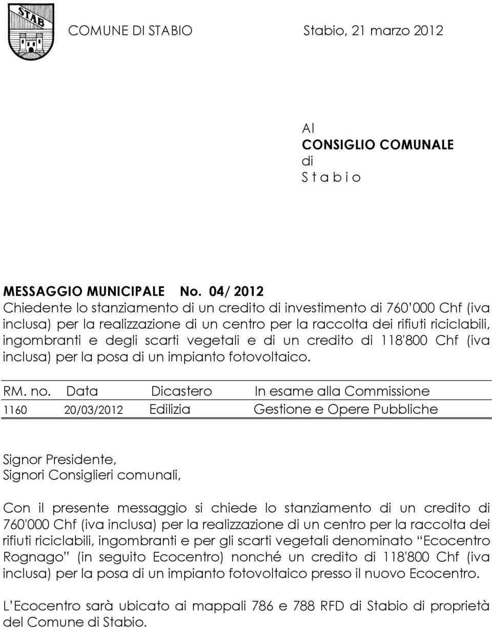 vegetali e di un credito di 118'800 Chf (iva inclusa) per la posa di un impianto fotovoltaico. RM. no.