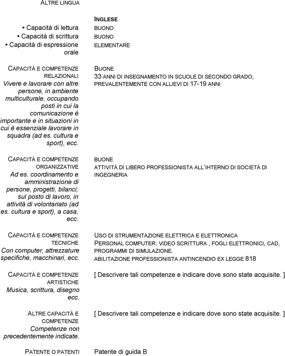 coordinamento e amministrazione di persone, progetti, bilanci; sul posto di lavoro, in attività di volontariato (ad es. cultura e sport), a casa, ecc.