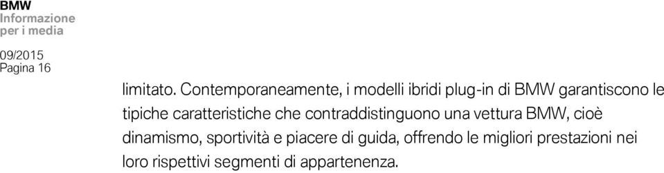 tipiche caratteristiche che contraddistinguono una vettura BMW, cioè