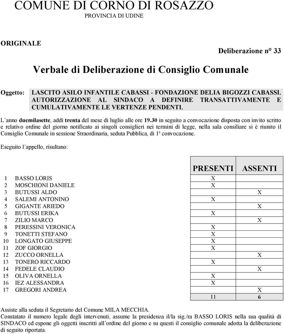 30 in seguito a convocazione disposta con invito scritto e relativo ordine del giorno notificato ai singoli consiglieri nei termini di legge, nella sala consiliare si è riunito il Consiglio Comunale