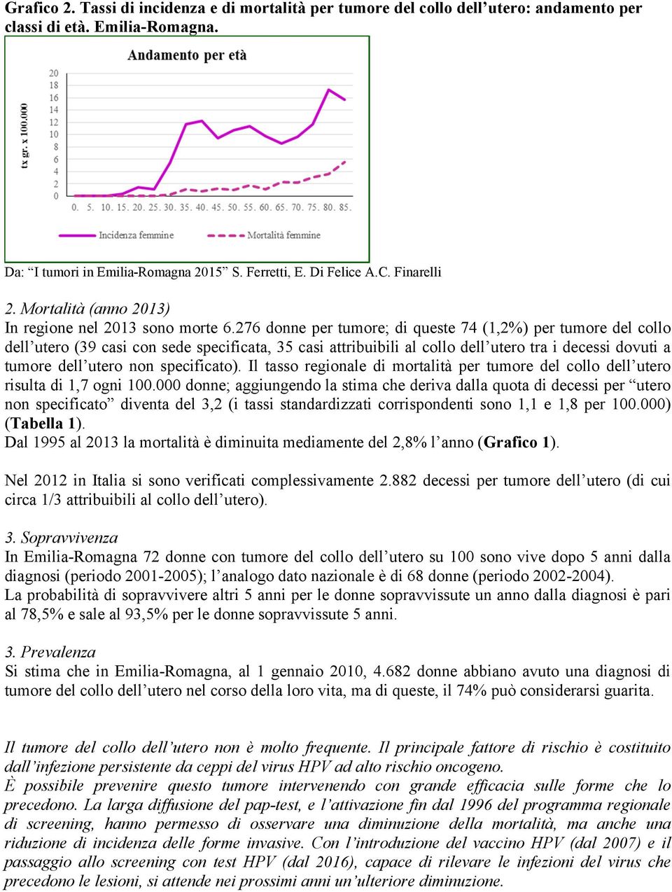 specificato). Il tasso regionale di mortalità per tumore del collo dell utero risulta di 1,7 ogni 100.